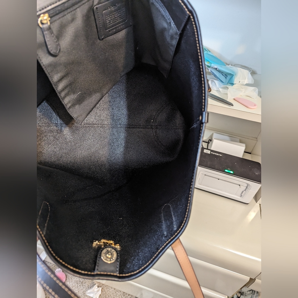 Coach Brown Floral Logo Tote with Blue and Cream Accents - Picture 15 of 16